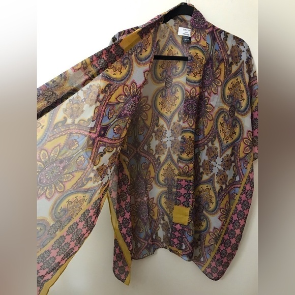 David And Young Womens Semi Sheer Paisley Print Flowy Lightweight Kimono Size OS - Picture 9 of 15